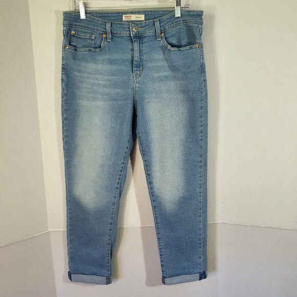 Signature by Levi Strauss Women's Boyfriend Capris Size 14 Blue Denim - Picture 1 of 16